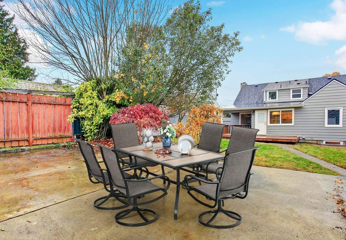 7-Piece Terrace Dining Table and Chair Set Outdoor Dining Set Rocking Chair Rotating Chair -