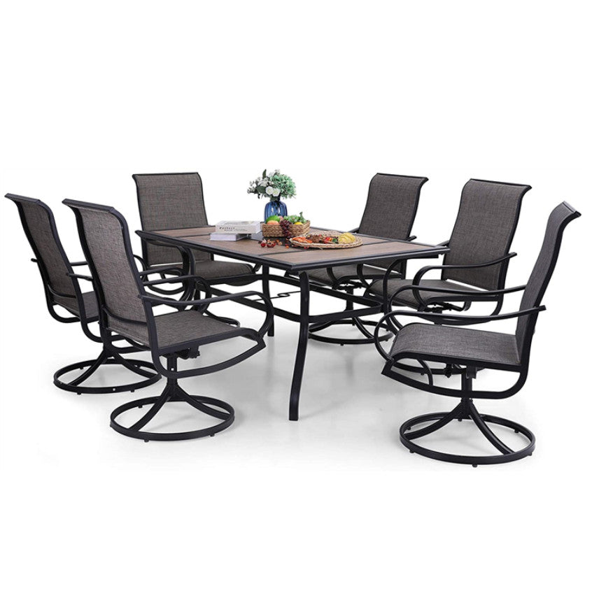 7-Piece Terrace Dining Table and Chair Set Outdoor Dining Set Rocking Chair Rotating Chair -