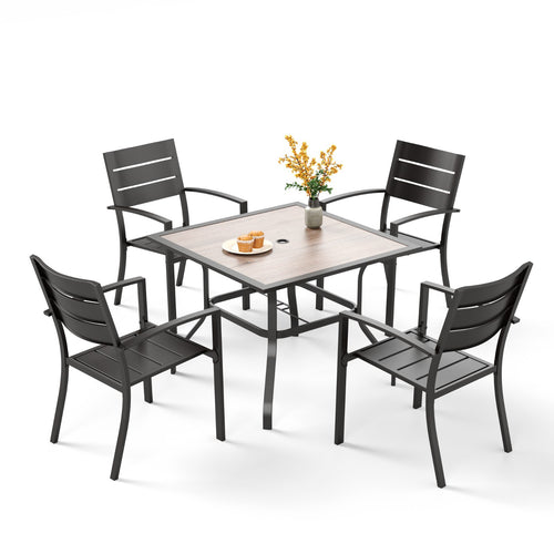 5-Piece Terrace Dining Set Outdoor Wooden Table Metal Chair Furniture Set Garden Dining -