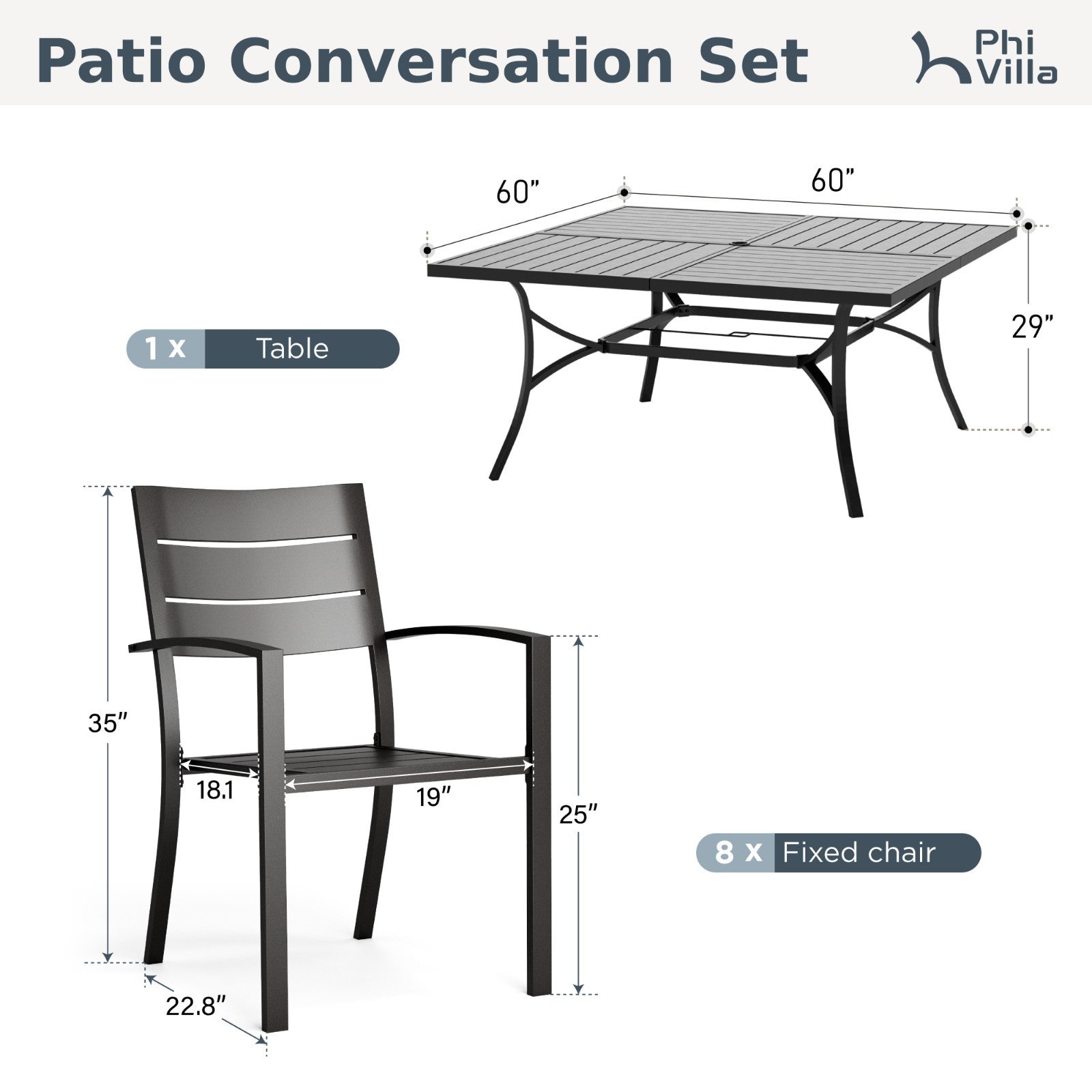 9-Piece Terrace Dining Set Outdoor Metal Table and Chair Furniture Set for Garden Courtyard -