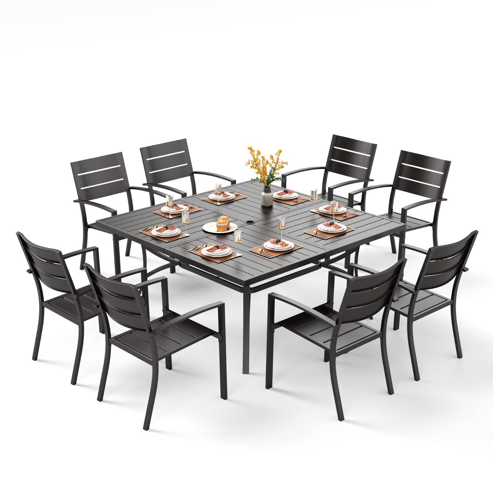 9-Piece Terrace Dining Set Outdoor Metal Table and Chair Furniture Set for Garden Courtyard -