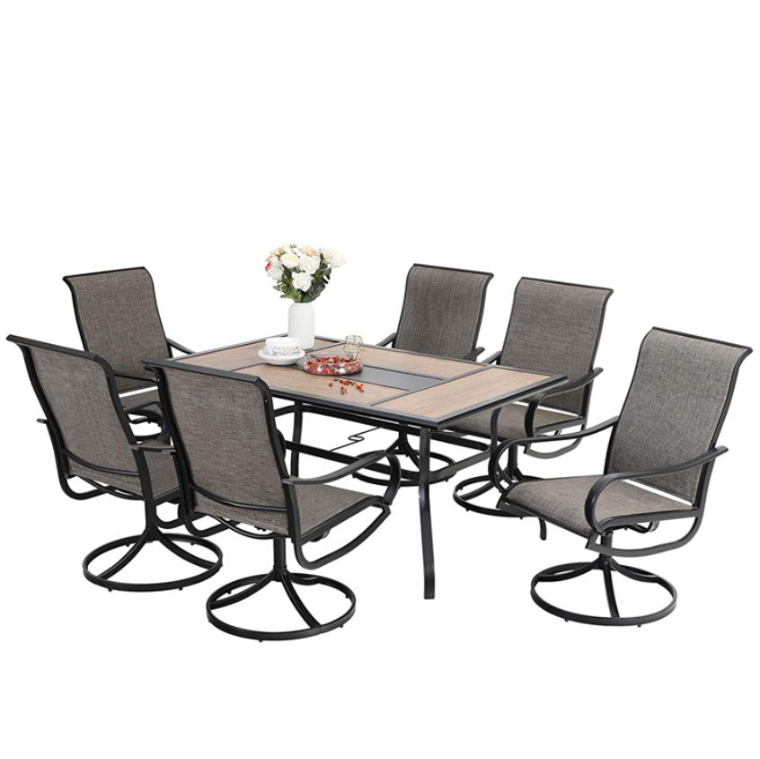 7-Piece Terrace Dining Table and Chair Set Outdoor Dining Set Rocking Chair Rotating Chair -